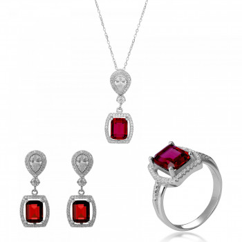 Orphelia® Women's Sterling Silver Set: Necklace + Earrings + Ring - Silver SET-7426/RU #1