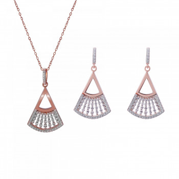 Orphelia® 'Carina' Women's Sterling Silver Set: Necklace + Earrings - Rose SET-7436