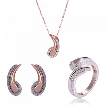 Orphelia® 'Tilou' Women's Sterling Silver Set: Necklace + Earrings + Ring - Rose SET-7441/56