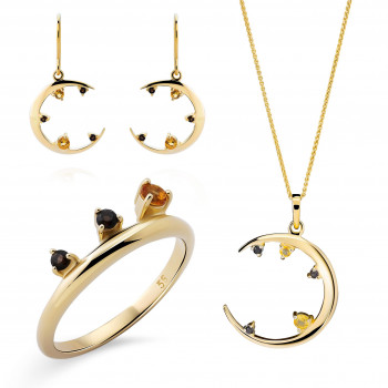 Orphelia® Women's Sterling Silver Set: Necklace + Earrings + Ring - Gold SET-7497/G #5