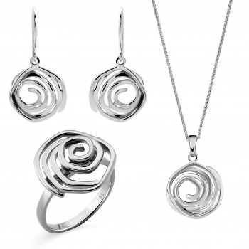 Orphelia® Women's Sterling Silver Set: Necklace + Earrings + Ring - Silver SET-7500 #1