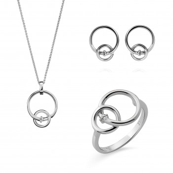 Orphelia® Women's Sterling Silver Set: Necklace + Earrings + Ring - White SET-7503 #1