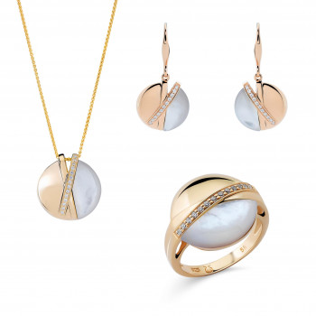 Orphelia® Women's Sterling Silver Set: Necklace + Earrings + Ring - Gold SET-7506/G #1