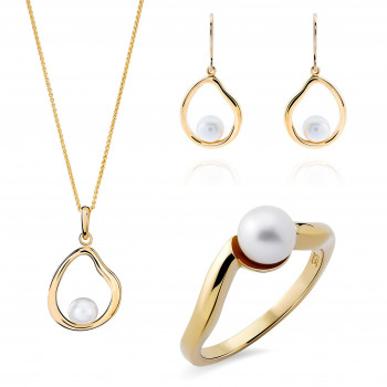 Orphelia® Women's Sterling Silver Set: Necklace + Earrings + Ring - Gold SET-7507/G #1
