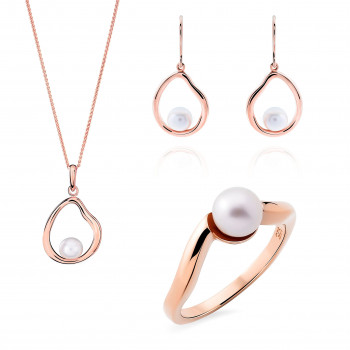 Orphelia® Women's Sterling Silver Set: Necklace + Earrings + Ring - Rose SET-7507/RG #1