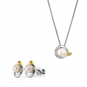 Orphelia® 'Mathilde' Women's Sterling Silver Set: Chain-Pendant + Earrings - Silver/Gold SET-7510/G