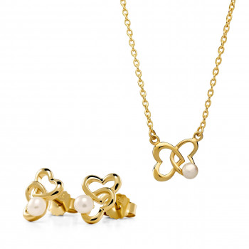 'Lili' Women's Sterling Silver Set: Chain-Pendant + Earrings - Gold SET-7513/G