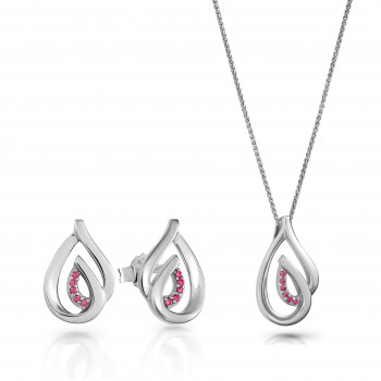 Orphelia® 'Dazzle' Women's Sterling Silver Set: Chain-Pendant + Earrings - Silver SET-7518/R
