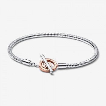 Pandora® 'Signature Logo' Women's Sterling Silver Bracelet - Silver/Rose 582309C00-17