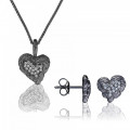 Orphelia® 'Hazel' Women's Sterling Silver Set: Chain-Pendant + Earrings - Black SET-7082/2