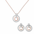 'Azalea' Women's Sterling Silver Set: Chain-Pendant + Earrings - Silver/Rose SET-7095/1