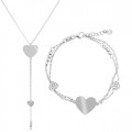 Orphelia® 'Heart' Women's Sterling Silver Set: Chain + Bracelet - Silver SET-7384