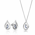 'Dazzle' Women's Sterling Silver Set: Chain-Pendant + Earrings - Silver SET-7518/B